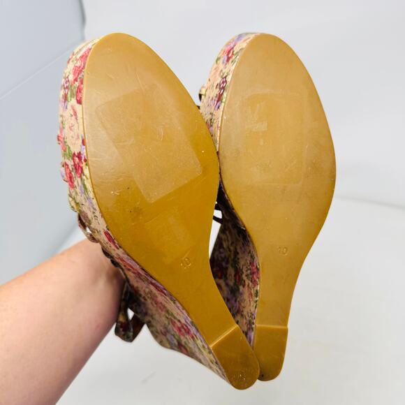 Jeffrey Campbell Swansong Floral Platform Wedge Heels T-Strap Size 10 - Picture 9 of 15